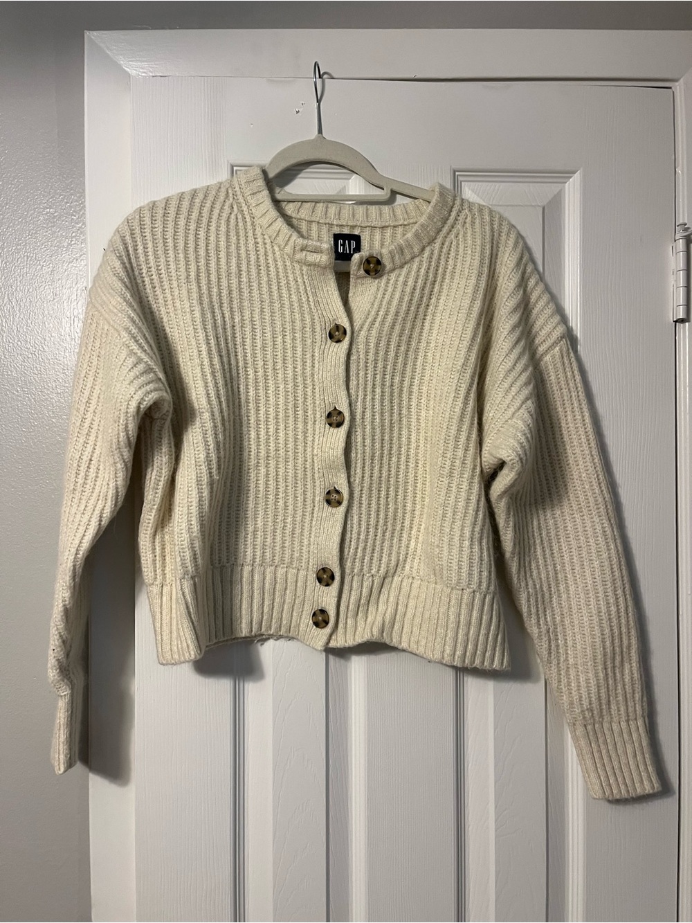GAP Ivory Ribbed Button-Front Cardigan - Picture 2 of 4